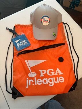 PGA Jr. League Orange Drawstring Bag with Gray Cap
